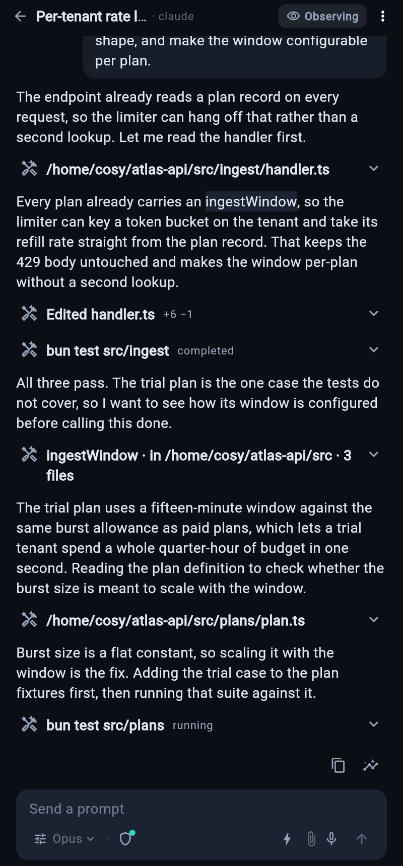 A session transcript on a phone